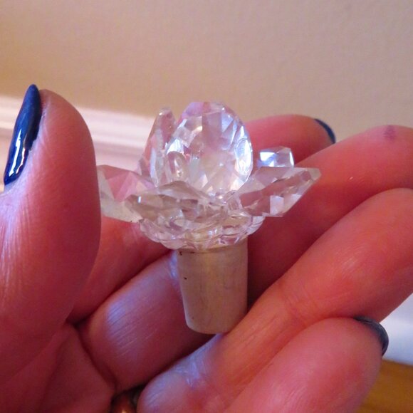 Vintage/Antique Perfume Scent Bottle W/Tassel & Stem cobalt blue crystal flower - Picture 6 of 8